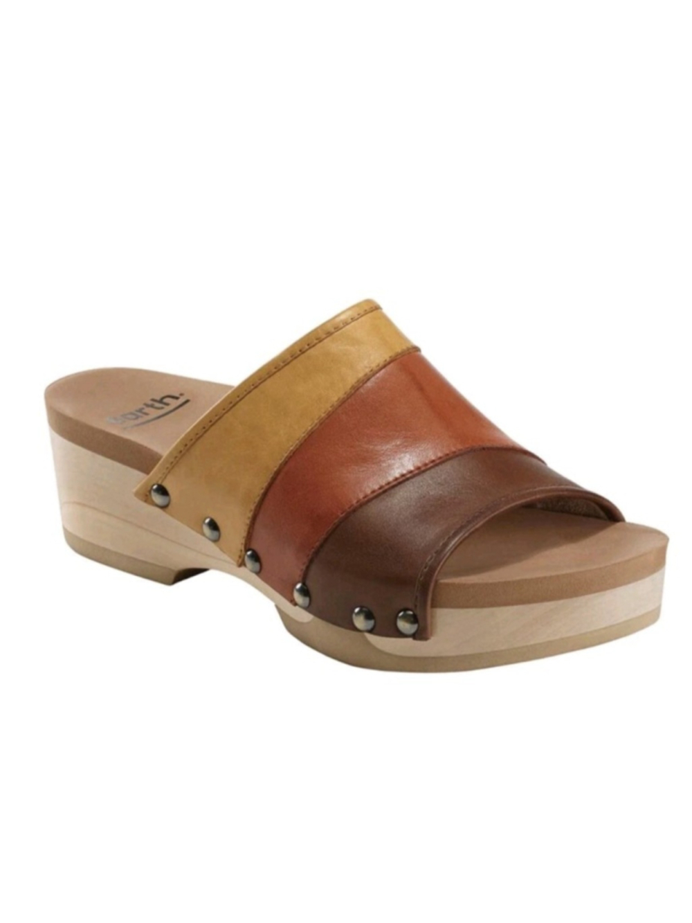 Earth Leather Clog Sandals Women's 9.5 Multi-Tone Brown Wood Grain Platform